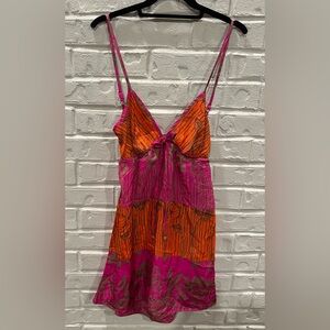 Y2K 100% Silk Guess Mini Pink and Orange Dress